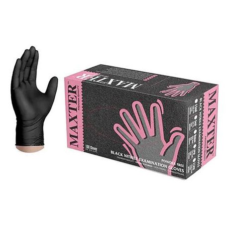 Védőkesztyű, egyszer használatos, nitril, XL méret, 100 db, púder nélküli, fekete