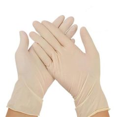  Védőkesztyű, egyszer használatos, latex, 5,7g, S méret, 100 db, púder nélküli, bézs