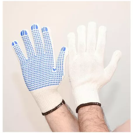Védőkesztyű, kevertszálas, PVC pöttyözött, XL méret, natúrfehér