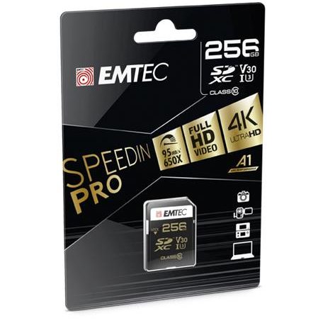 EMTEC Memóriakártya, SDXC, 256GB, UHS-I/U3/V30, 95/85 MB/s, EMTEC "SpeedIN"
