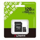 KINGSTON Memóriakártya, microSDXC, 128GB, C10/UHS-I/U1/V10/A1, Gen3, adapter, KINGSTON "Canvas Select Plus"