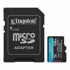   KINGSTON Memóriakártya, microSDXC, 128GB, C10/UHS-I/U3/V30/A2, Gen4, adapter, KINGSTON "Canvas Go! Plus"