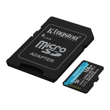 KINGSTON Memóriakártya, microSDXC, 128GB, C10/UHS-I/U3/V30/A2, Gen4, adapter, KINGSTON "Canvas Go! Plus"