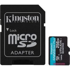   KINGSTON Memóriakártya, microSDXC, 256GB, C10/UHS-I/U3/V30/A2, Gen4, adapter, KINGSTON "Canvas Go! Plus"