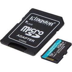   KINGSTON Memóriakártya, microSDXC, 256GB, C10/UHS-I/U3/V30/A2, Gen4, adapter, KINGSTON "Canvas Go! Plus"