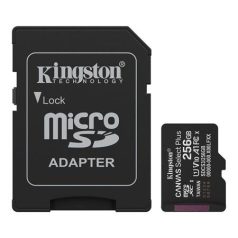   KINGSTON Memóriakártya, microSDXC, 256GB, C10/UHS-I/U1/V10/A1, Gen3, adapter, KINGSTON "Canvas Select Plus"