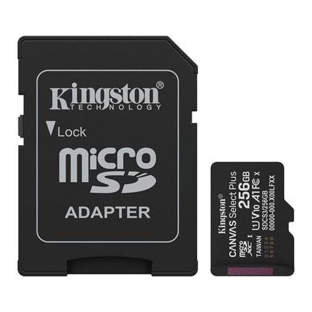 KINGSTON Memóriakártya, microSDXC, 256GB, C10/UHS-I/U1-U3/V10-V30/A1, Gen3, adapter, KINGSTON "Canvas Select Plus"