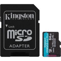   KINGSTON Memóriakártya, microSDXC, 64GB, C10/UHS-I/U3/V30/A2, Gen4, adapter, KINGSTON "Canvas Go! Plus"