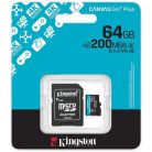 KINGSTON Memóriakártya, microSDXC, 64GB, C10/UHS-I/U3/V30/A2, Gen4, adapter, KINGSTON "Canvas Go! Plus"