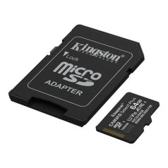   KINGSTON Memóriakártya, microSDXC, 64GB, C10/UHS-I/U1-U3/V10-V30/A1, Gen3, adapter, KINGSTON "Canvas Select Plus"