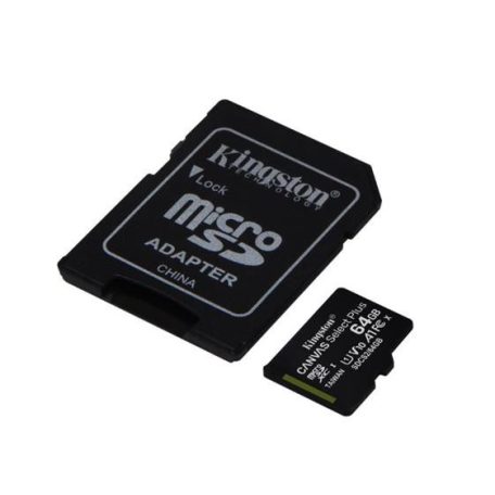 KINGSTON Memóriakártya, microSDXC,64GB, CL10/UHS-I/U1/V10/A1, adapter, KINGSTON "Canvas Select Plus"