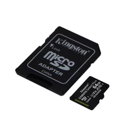 KINGSTON Memóriakártya, microSDXC,64GB, CL10/UHS-I/U1/V10/A1, adapter, KINGSTON "Canvas Select Plus"