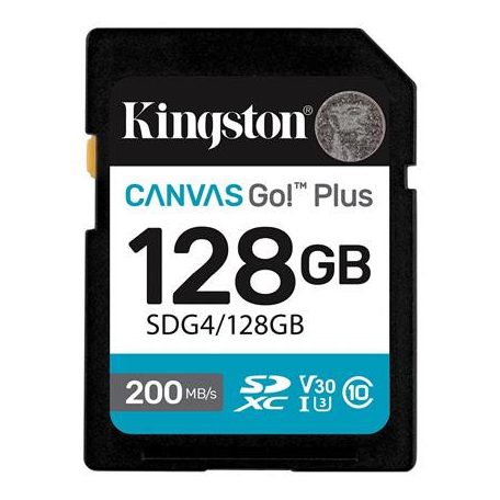 KINGSTON Memóriakártya, SDXC, 128GB, C10/UHS-I/U3/V30, Gen4,KINGSTON "Canvas Go! Plus"