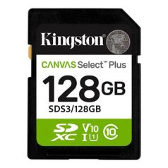   KINGSTON Memóriakártya, SDXC, 128GB, C10/UHS-I/U1/V10, Gen3, KINGSTON "Canvas Select Plus"