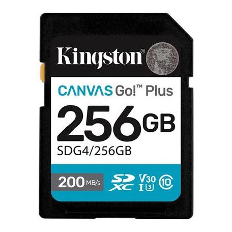 KINGSTON Memóriakártya, SDXC, 256GB, C10/UHS-I/U3/V30, Gen4,KINGSTON "Canvas Go! Plus"