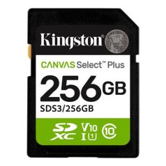   KINGSTON Memóriakártya, SDXC, 256GB, C10/UHS-I/U1/V10, Gen3, KINGSTON "Canvas Select Plus"