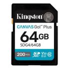 KINGSTON Memóriakártya, SDXC, 64GB, C10/UHS-I/U3/V30, Gen4,KINGSTON "Canvas Go! Plus"