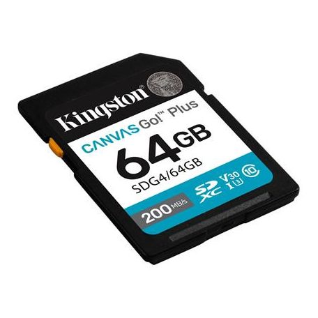 KINGSTON Memóriakártya, SDXC, 64GB, C10/UHS-I/U3/V30, Gen4,KINGSTON "Canvas Go! Plus"