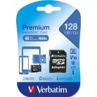 VERBATIM Memóriakártya, microSDXC, 128GB, CL10/U1, 90/10 MB/s, adapter, VERBATIM "Premium"