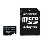 VERBATIM Memóriakártya, microSDXC, 128GB, CL10/U1, 90/10 MB/s, adapter, VERBATIM "Premium"