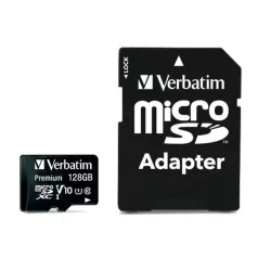   VERBATIM Memóriakártya, microSDXC, 128GB, CL10/U1, 90/10 MB/s, adapter, VERBATIM "Premium"
