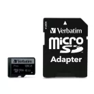 VERBATIM Memóriakártya, microSDXC, 128GB, CL10/U3, 90/45 MB/s, adapter, VERBATIM "PRO"