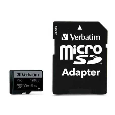 VERBATIM Memóriakártya, microSDXC, 128GB, CL10/U3, 90/45 MB/s, adapter, VERBATIM "PRO"