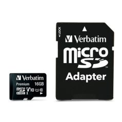  VERBATIM Memóriakártya, microSDHC, 16GB, CL10/U1, 45/10 MB/s, adapter, VERBATIM "Premium"