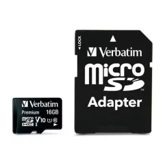   VERBATIM Memóriakártya, microSDHC, 16GB, CL10/U1, 45/10 MB/s, adapter, VERBATIM "Premium"