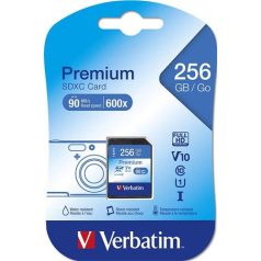   VERBATIM Memóriakártya, microSDXC, 256GB CL10/U1, 90/10 MB/s, adapter, VERBATIM "Premium"