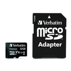   VERBATIM Memóriakártya, microSDHC, 32GB, CL10/U1, 90/10 MB/s, adapter, VERBATIM "Premium"