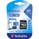 VERBATIM Memóriakártya, microSDXC, 64GB, CL10/U1, 90/10 MB/s, adapter, VERBATIM "Premium"