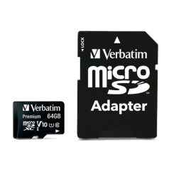   VERBATIM Memóriakártya, microSDXC, 64GB, CL10/U1, 90/10 MB/s, adapter, VERBATIM "Premium"