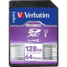 VERBATIM Memóriakártya, SDXC, 128GB, CL10/U1, 90/10 MB/s, VERBATIM "Premium"