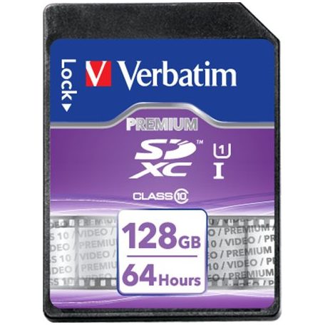VERBATIM Memóriakártya, SDXC, 128GB, CL10/U1, 90/10 MB/s, VERBATIM "Premium"