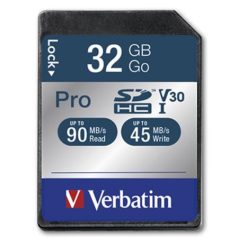   VERBATIM Memóriakártya, SDHC, 32GB, CL10/U3, 90/45MB/sec, VERBATIM "PRO"