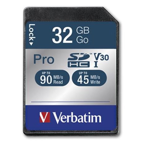 VERBATIM Memóriakártya, SDHC, 32GB, CL10/U3, 90/45MB/sec, VERBATIM "PRO"