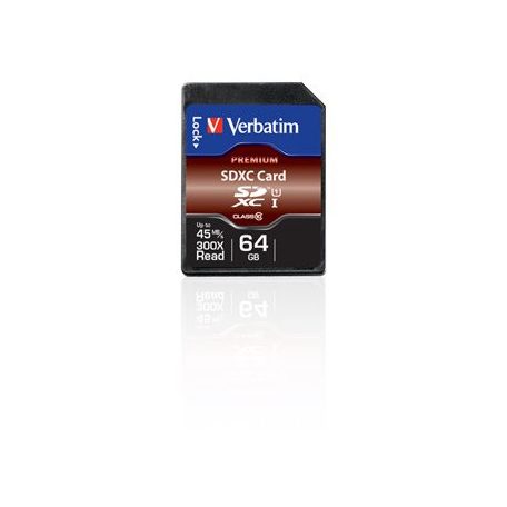 VERBATIM Memóriakártya, SDXC, 64GB, CL10/U1, 90/10 MB/s, VERBATIM "Premium"