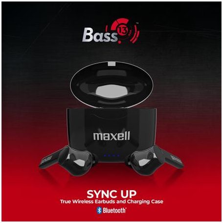 MAXELL Fülhallgató, vezeték nélküli, Bluetooth 5.0, mikrofonnal, MAXELL "Bass 13", fekete