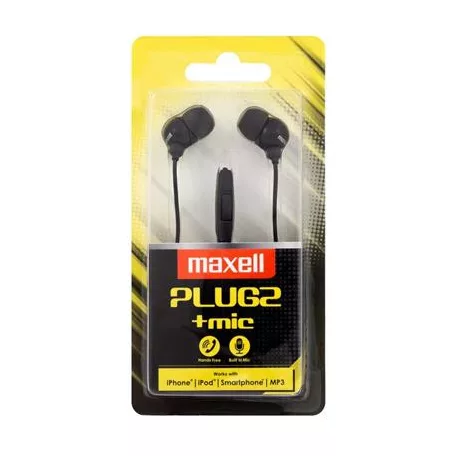 MAXELL Fülhallgató, mikrofonnal, MAXELL "Plugz", fekete