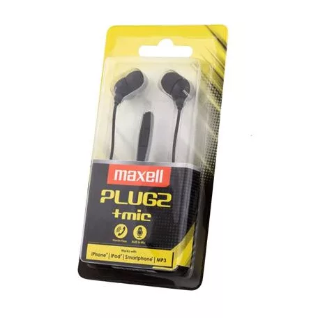 MAXELL Fülhallgató, mikrofonnal, MAXELL "Plugz", fekete