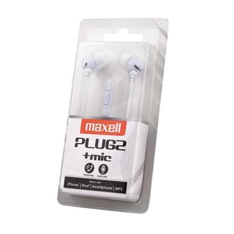 MAXELL Fülhallgató, mikrofonnal, MAXELL "Plugz", fehér