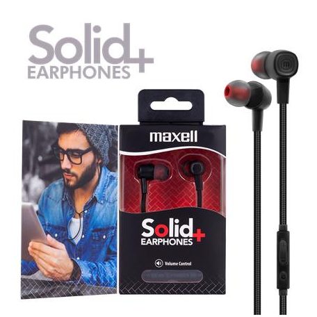 MAXELL Fülhallgató, mikrofonnal, MAXELL "Solid+", fekete