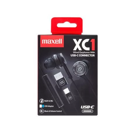 MAXELL Fülhallgató, mikrofonnal, USB-C, MAXELL "XC1", fekete