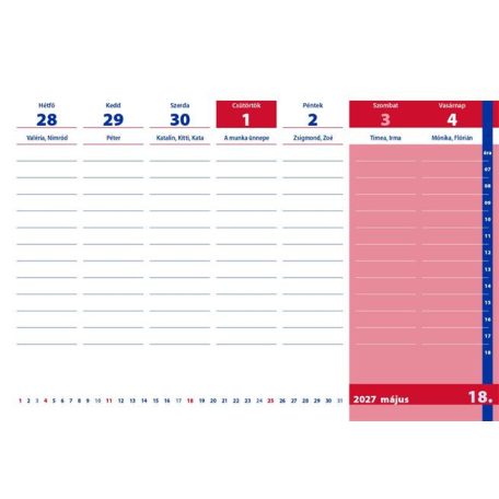 REALSYSTEM Asztali naptár, heti, 2026/2027 tanév, REALSYSTEM