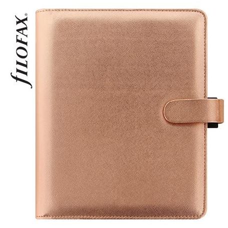 FILOFAX Kalendárium, gyűrűs, betétlapokkal, A5 méret, FILOFAX, "Saffiano Metallic", rózsaarany