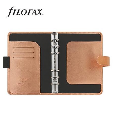 FILOFAX Kalendárium, gyűrűs, betétlapokkal, personal méret, FILOFAX, "Saffiano Metallic", rózsaarany