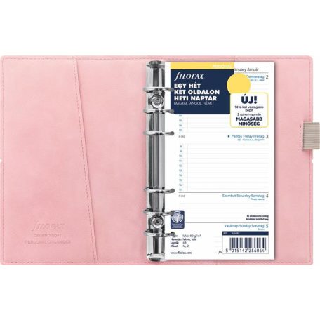 FILOFAX Kalendárium, gyűrűs, betétlapokkal, A5 méret, FILOFAX, "Domino" Soft", pasztell rózsaszín