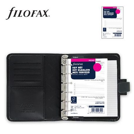 FILOFAX Kalendárium, gyűrűs, betétlapokkal, pocket méret, FILOFAX, "Metropol", fekete