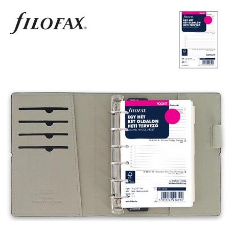 FILOFAX Kalendárium, gyűrűs, betétlapokkal, pocket méret, FILOFAX, "Domino", fekete